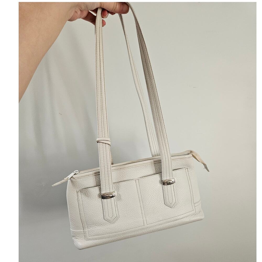 Vintage Brighton White Pebbled Leather Shoulder Bag Heart Charm Y2K